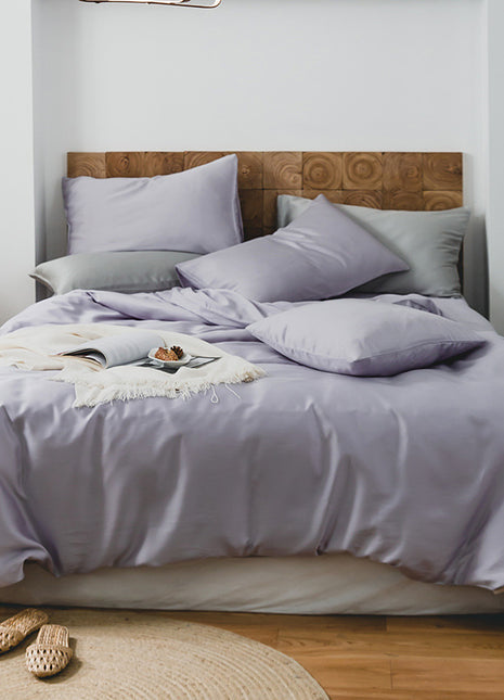 Summer Light Luxury Pure Color Tencel Four-piece Set Simple Ice Silk Cool Feeling Silky Nude Sleeping Quilt Cover Bed Sheet Bedding