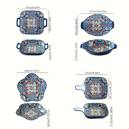 4pcs Bohemian Ceramic Bakeware & Serving Dishes Set - Oven-Safe Ceramic Rectangular Baking Dishes
