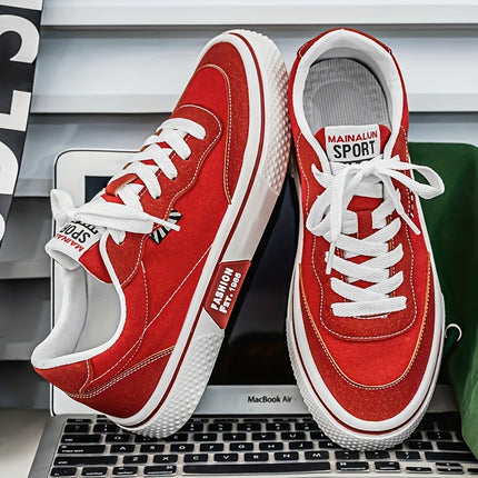 Lightweight Breathable Sneakers, Red/, Lace-Up Closure, Cushioned PVC Sole - Gym, Running, Everyday Casual Shoes