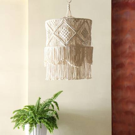 1pc Handmade Rope Woven Lampshade - Artistic Mingsu Pendant with Tassels for Home Decor