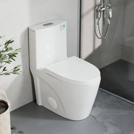 One-Piece Toilet, 1.1/1.60 GPF Water-Efficient Dual-Flush Elongated Comfort Height Floor Mounted, Standard-Size Toilet with Soft Closing Seat Included