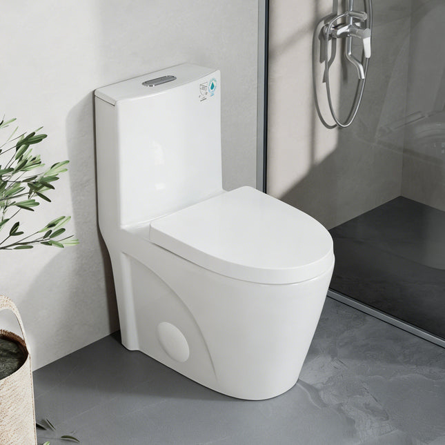 One-Piece Toilet, 1.1/1.60 GPF Water-Efficient Dual-Flush Elongated Comfort Height Floor Mounted, Standard-Size Toilet with Soft Closing Seat Included