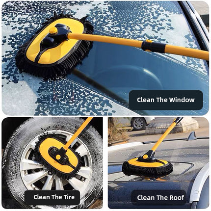 Handle, Replaceable Microfiber Brush Head, with 15° Curved 3 Section Extension Pole,
