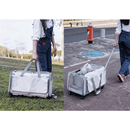 Double Compartment Detachable Travel Carrier for 2 Cats & Puppies - Spacious Pet Trolley with Ventilated Mesh & Removable Lining, Durable Wheels & Ergonomic Handle for Airplane Travel, Vet Visits, Road Trips