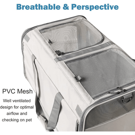 Double Compartment Detachable Travel Carrier for 2 Cats & Puppies - Spacious Pet Trolley with Ventilated Mesh & Removable Lining, Durable Wheels & Ergonomic Handle for Airplane Travel, Vet Visits, Road Trips