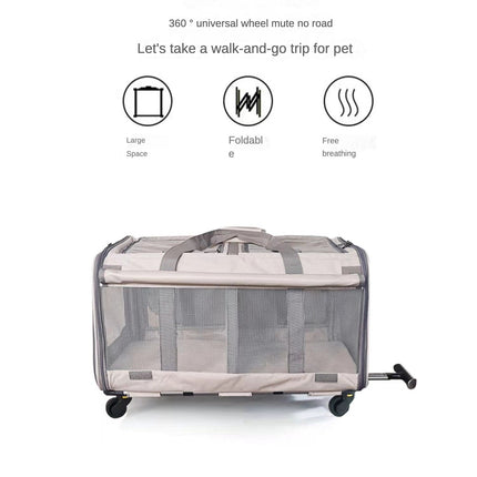 Double Compartment Detachable Travel Carrier for 2 Cats & Puppies - Spacious Pet Trolley with Ventilated Mesh & Removable Lining, Durable Wheels & Ergonomic Handle for Airplane Travel, Vet Visits, Road Trips