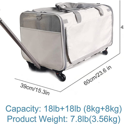 Double Compartment Detachable Travel Carrier for 2 Cats & Puppies - Spacious Pet Trolley with Ventilated Mesh & Removable Lining, Durable Wheels & Ergonomic Handle for Airplane Travel, Vet Visits, Road Trips