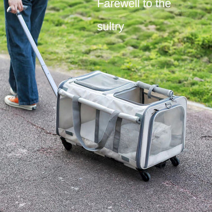 Double Compartment Detachable Travel Carrier for 2 Cats & Puppies - Spacious Pet Trolley with Ventilated Mesh & Removable Lining, Durable Wheels & Ergonomic Handle for Airplane Travel, Vet Visits, Road Trips