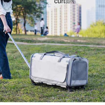 Double Compartment Detachable Travel Carrier for 2 Cats & Puppies - Spacious Pet Trolley with Ventilated Mesh & Removable Lining, Durable Wheels & Ergonomic Handle for Airplane Travel, Vet Visits, Road Trips