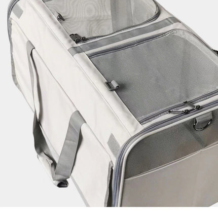 Double Compartment Detachable Travel Carrier for 2 Cats & Puppies - Spacious Pet Trolley with Ventilated Mesh & Removable Lining, Durable Wheels & Ergonomic Handle for Airplane Travel, Vet Visits, Road Trips