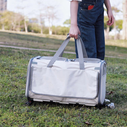 Double Compartment Detachable Travel Carrier for 2 Cats & Puppies - Spacious Pet Trolley with Ventilated Mesh & Removable Lining, Durable Wheels & Ergonomic Handle for Airplane Travel, Vet Visits, Road Trips
