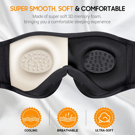 1pc Wireless Sleep Mask with Wireless 5.2, Built-in Headphones, USB-C Charging,