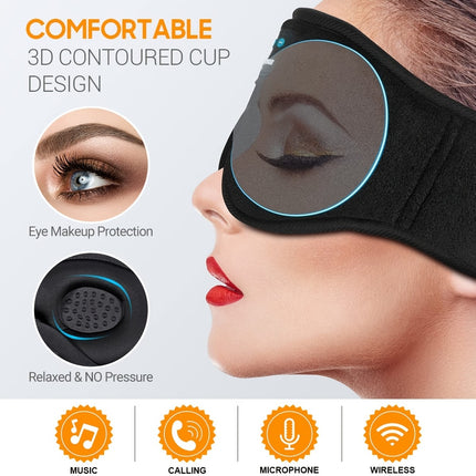 1pc Wireless Sleep Mask with Wireless 5.2, Built-in Headphones, USB-C Charging,