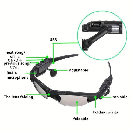 Wireless Smart Glasses, Cell Phone Sun Glasses, Smart Wireless Headphones 5.0