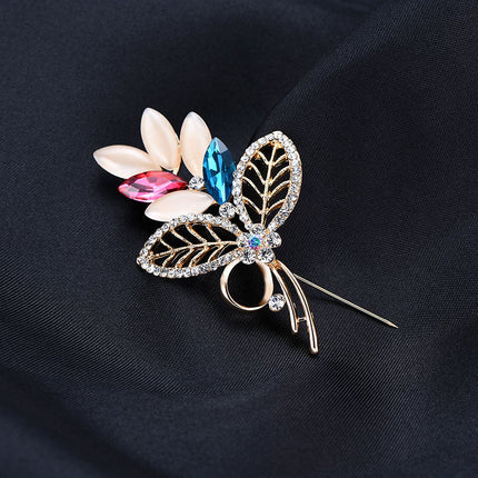 Fashion Alloy Diamond Hollow Leaf Brooch
