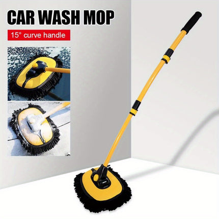 1pc Yellow Plush Car Wash Brush with Telescoping Long Handle