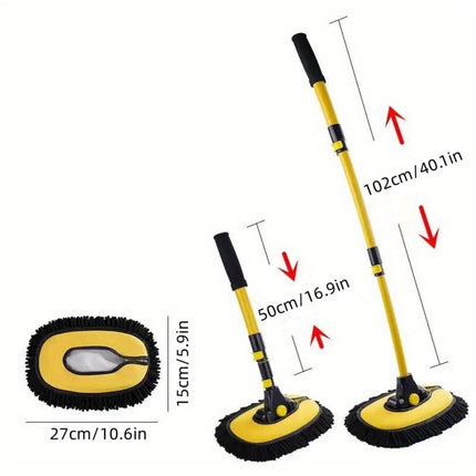 1pc Yellow Plush Car Wash Brush with Telescoping Long Handle