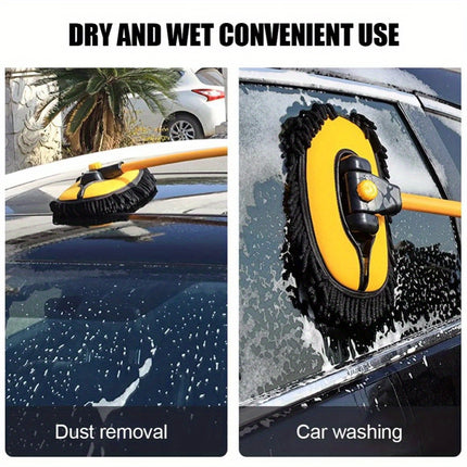 1pc Yellow Plush Car Wash Brush with Telescoping Long Handle