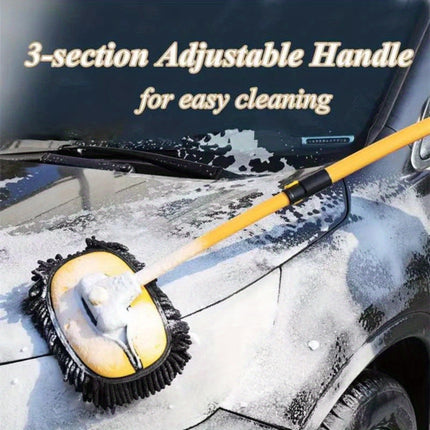 1pc Yellow Plush Car Wash Brush with Telescoping Long Handle