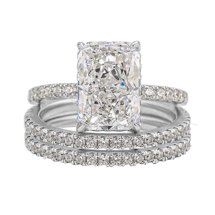 S925 Sterling Silver Super Shiny Ice Flower Cut Zircon Ring Suit