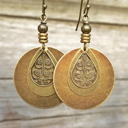 Bohemian Retro Ethnic Style Bronze Circle Carved Earrings