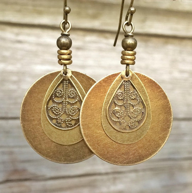 Bohemian Retro Ethnic Style Bronze Circle Carved Earrings