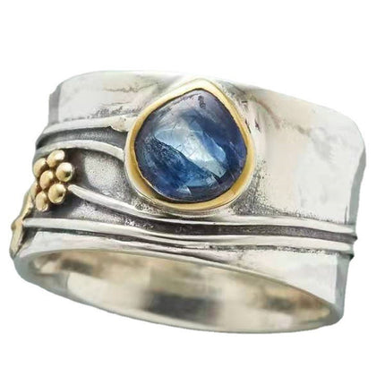 Aquamarine Ring  Water Drop Two-tone Alloy