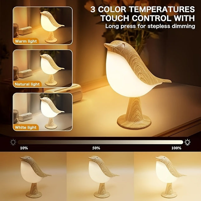 1pc Adjustable Light Touch Bird Table Lamp, Wireless 3-Color Temperature Sensor LED Night Light,