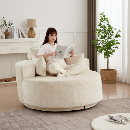 55''L Polyester Foam Single Swivel Chair, Fluffy Modern Sleeper, 360 Degree Swivel Chair for Living Room, Bedroom, Lounge and Projection Room