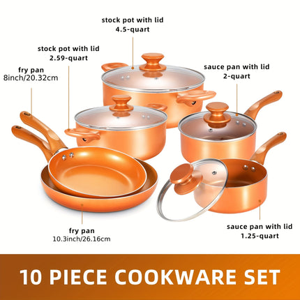 10-Piece Non Stick Pots And Pans Set, Aluminum Ceramic Cookware Set With Lids, Induction,