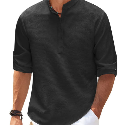 Men's Casual Shirt  Long Sleeve Stand Collar Solid Color Shirt Mens Clothing