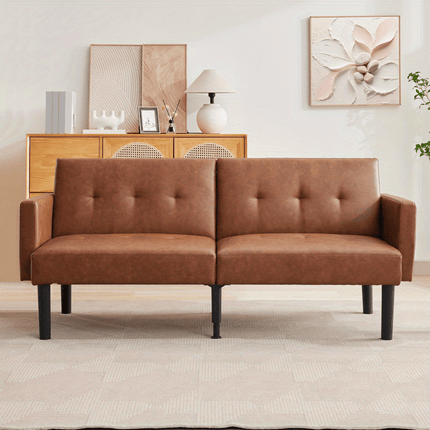 Sofa Bed, PU Leather Small Couch Sofa with Wood Legs&700lbs Capacity, Adjustable Folding Loveseat