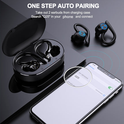 Waterproof Sport Headphones with Earhook, Touch Control, and Charging Case for Phone
