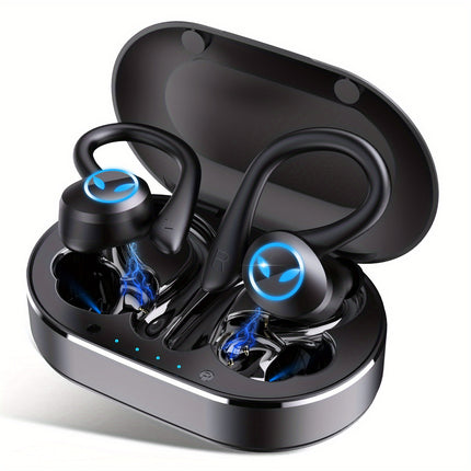 Waterproof Sport Headphones with Earhook, Touch Control, and Charging Case for Phone
