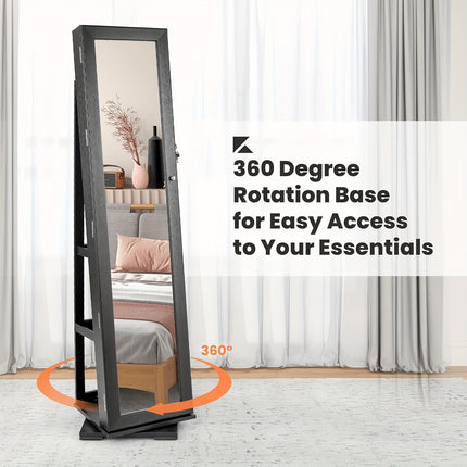 360° Rotating Jewelry Cabinet With Taller Full-length Mirror