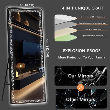 56 X 16 LED Full Length Mirror with Smart Dimming & RGB