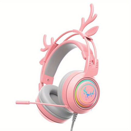 Deer Ears Gaming Headset - RGB Light, E-sports Earphones for PC Computer Gaming,