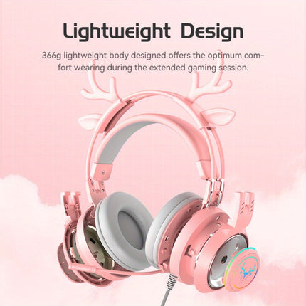 Deer Ears Gaming Headset - RGB Light, E-sports Earphones for PC Computer Gaming,