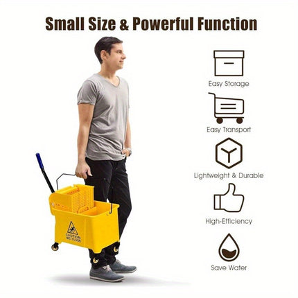 Mop Bucket with Wringer and Wheels, Removable Water-Separation Panel, No Electricity Needed