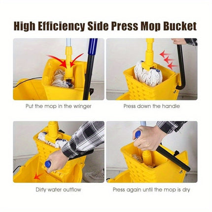 Mop Bucket with Wringer and Wheels, Removable Water-Separation Panel, No Electricity Needed