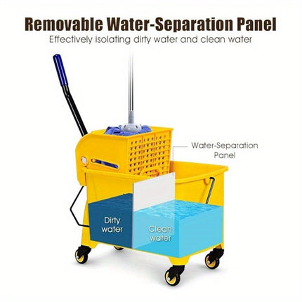 Mop Bucket with Wringer and Wheels, Removable Water-Separation Panel, No Electricity Needed