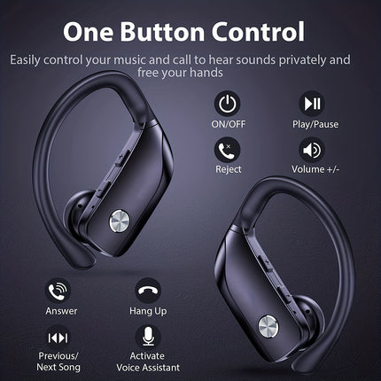 Stereo Surround Headphones with LED Display, Noise Cancelling, Over-Ear Buds with Earhooks, Built-in Mic for Workout
