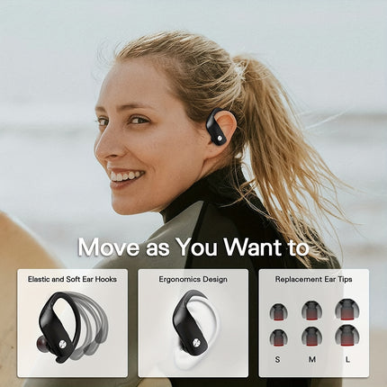 Stereo Surround Headphones with LED Display, Noise Cancelling, Over-Ear Buds with Earhooks, Built-in Mic for Workout