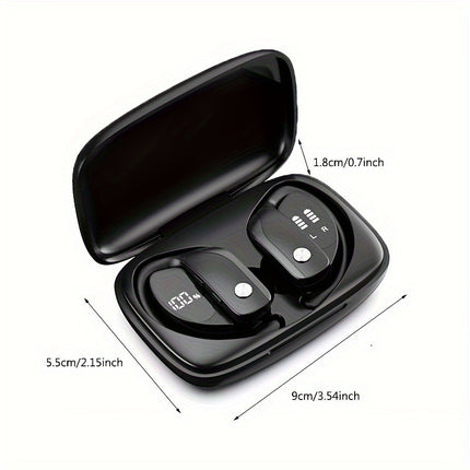 Stereo Surround Headphones with LED Display, Noise Cancelling, Over-Ear Buds with Earhooks, Built-in Mic for Workout