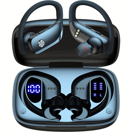 Stereo Surround Headphones with LED Display, Noise Cancelling, Over-Ear Buds with Earhooks, Built-in Mic for Workout