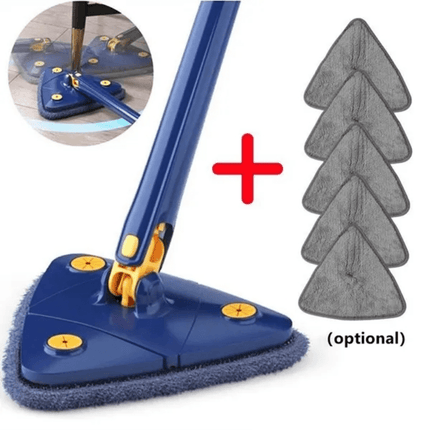 360 Degree Rotating Triangle Mop Set - Adjustable Retractable Stainless Steel/Plastic Cleaning Mop for Tub
