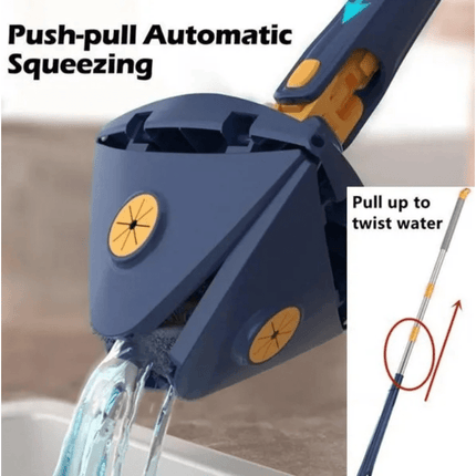 360 Degree Rotating Triangle Mop Set - Adjustable Retractable Stainless Steel/Plastic Cleaning Mop for Tub