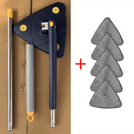 360 Degree Rotating Triangle Mop Set - Adjustable Retractable Stainless Steel/Plastic Cleaning Mop for Tub