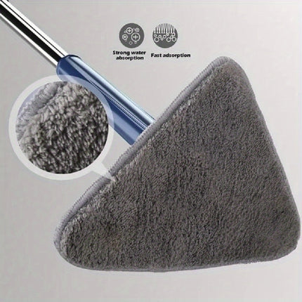 360 Degree Rotating Triangle Mop Set - Adjustable Retractable Stainless Steel/Plastic Cleaning Mop for Tub