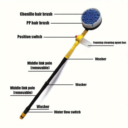 360° Spin Microfiber Car Wash Brush Cleaning Kit - Effortless Rotating Mop, Gentle Microfiber Brush